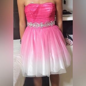 Ombre Pink to White, Short, Strapless Dress